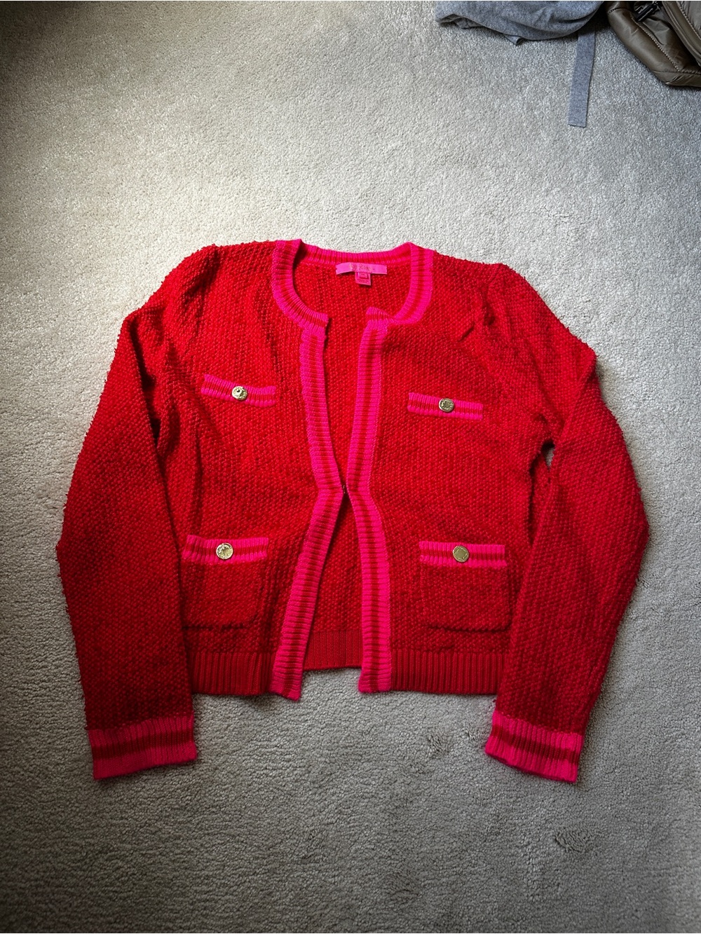 Lilly Pulitzer Red Knit Cardigan with Pink Trim
